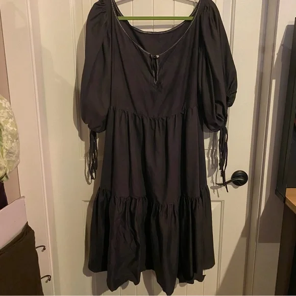 Cotton black peasant dress - Picture 3 of 8